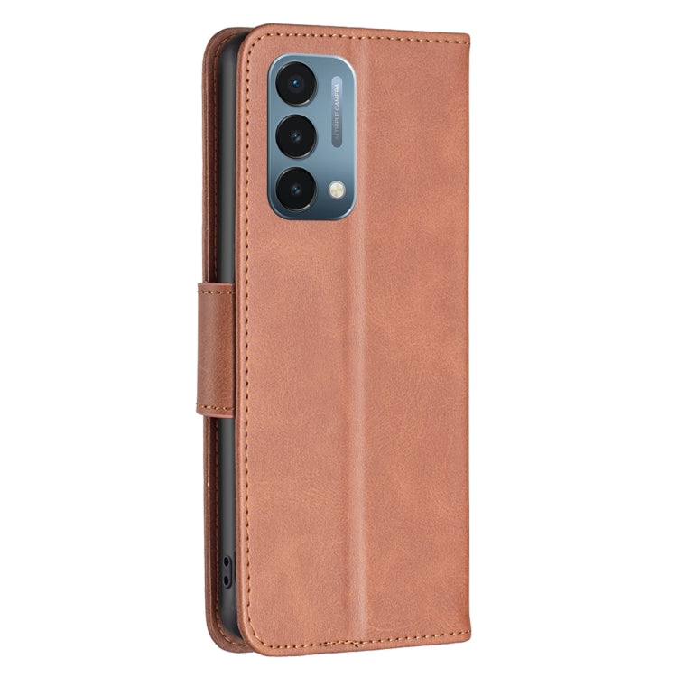 Brown leather flip phone case with side buttons and camera cutout