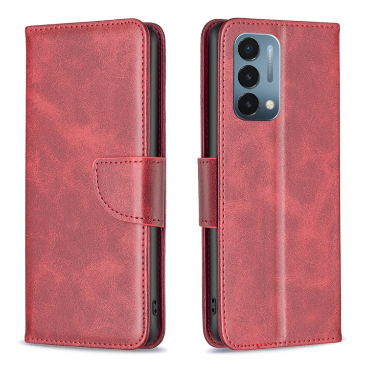 Red lambskin-texture leather phone case with flip cover and camera cutout