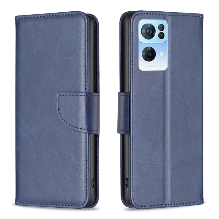 Lambskin-textured leather phone case, navy blue folio with flip cover and side strap