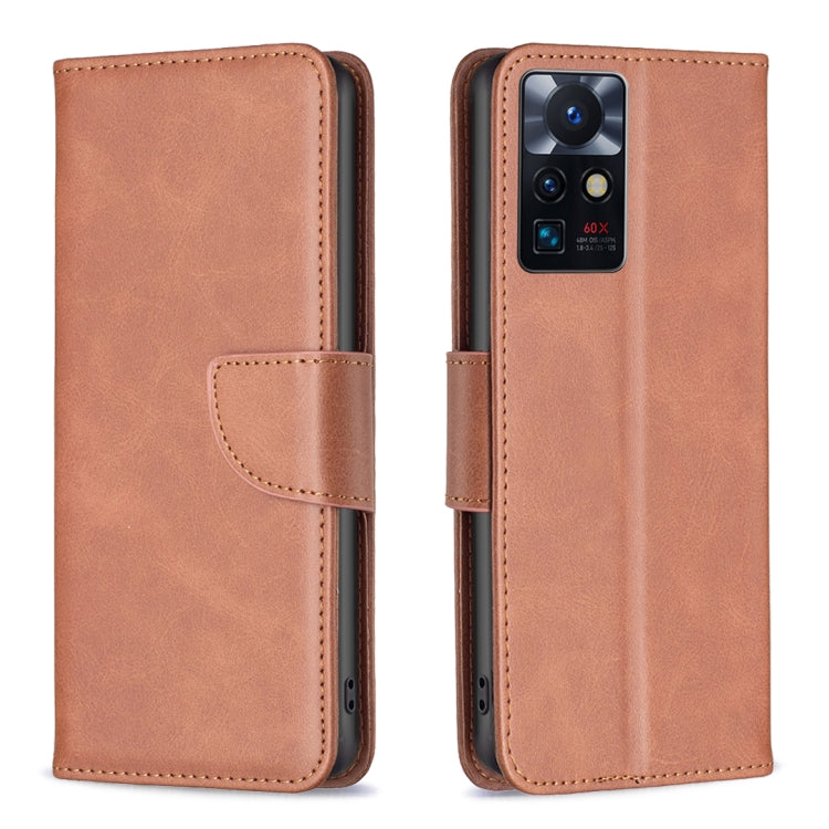 Lambskin texture phone case, tan folio with side strap and front camera cutout
