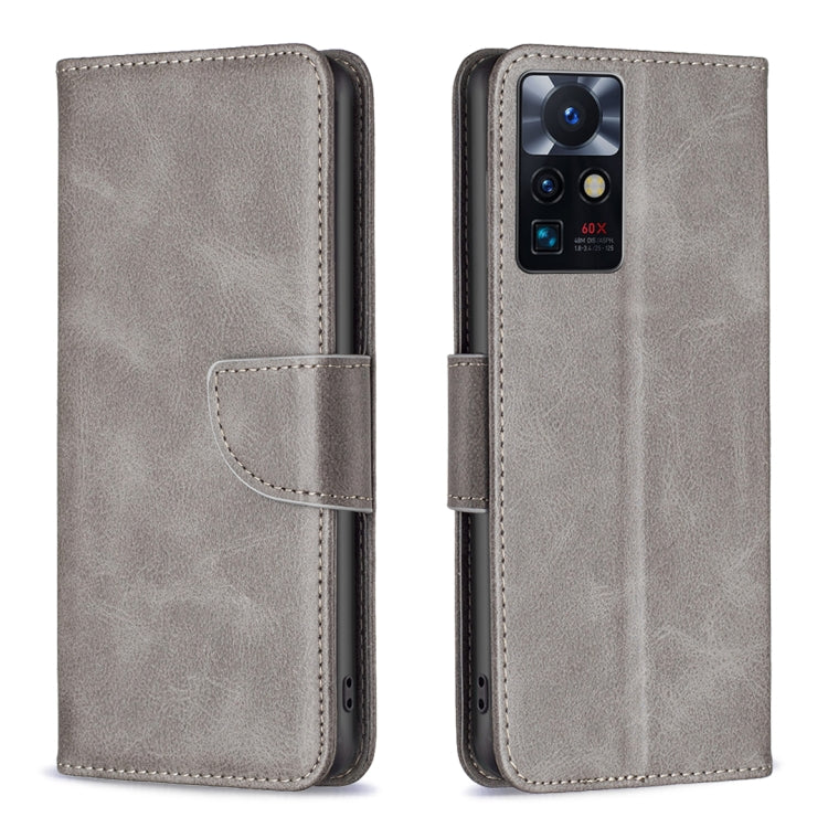 Lambskin texture phone case, light gray folio with side strap and camera opening
