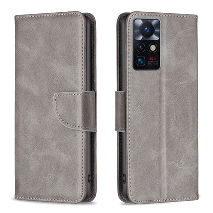 Lambskin texture phone case, light gray folio with side strap and camera opening