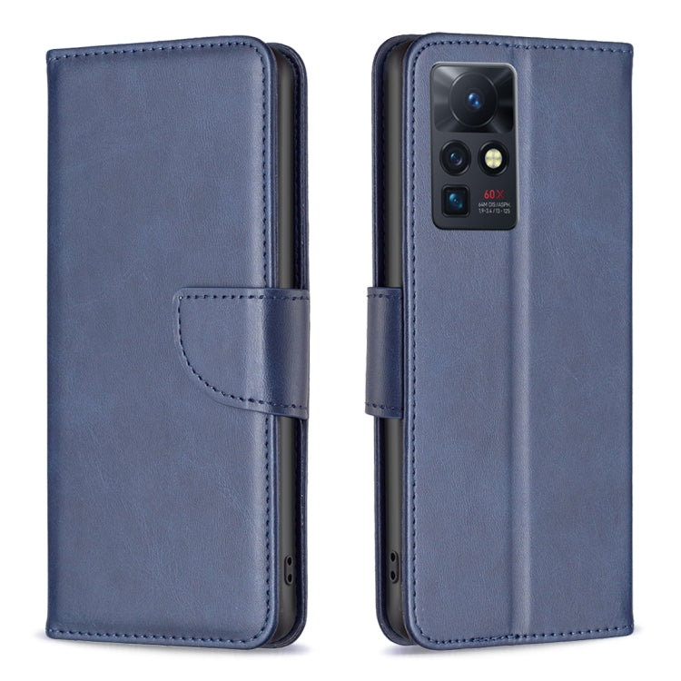 Lambskin texture phone case, slate blue folio with side strap and camera opening