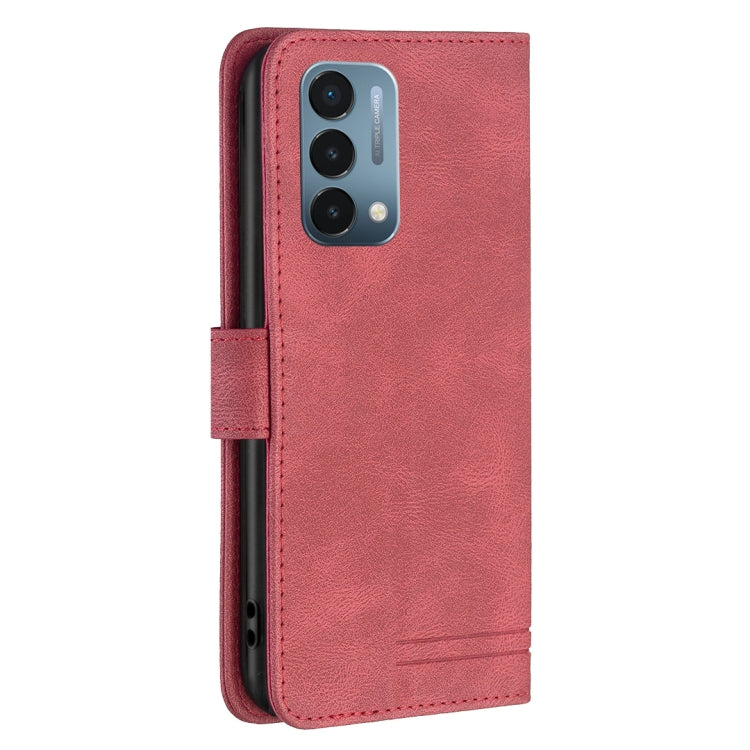 Red leather flip phone case with cutouts for camera and speaker, side edges