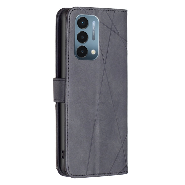 Magnetic flip leather phone case in dark gray with rhombus texture and camera cutouts