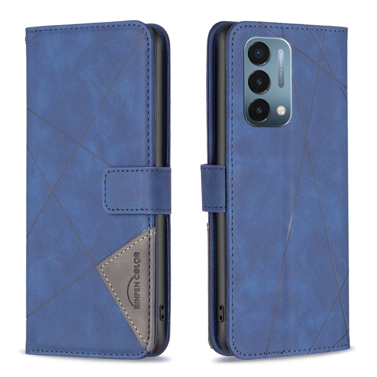 Blue magnetic leather phone case with rhombus texture, flip cover and card slot
