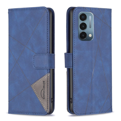 Blue magnetic leather phone case with rhombus texture, flip cover and card slot