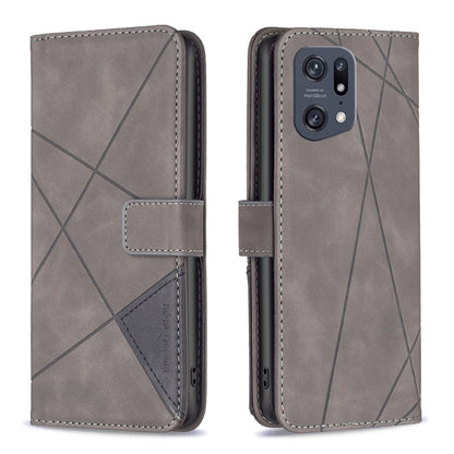 Light gray magnetic leather phone case with rhombus texture, flip cover and card slot