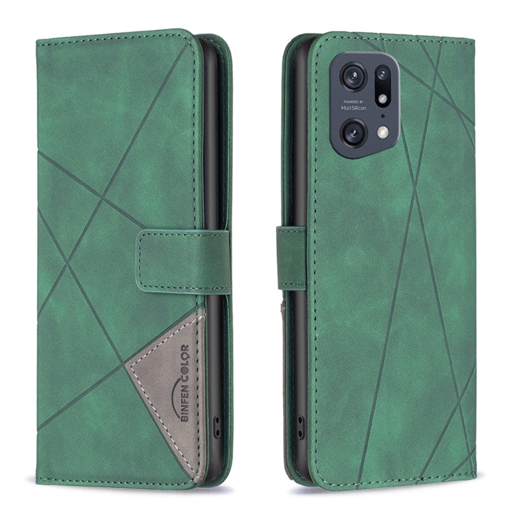 Green magnetic leather phone case with rhombus texture, flip cover and card slot