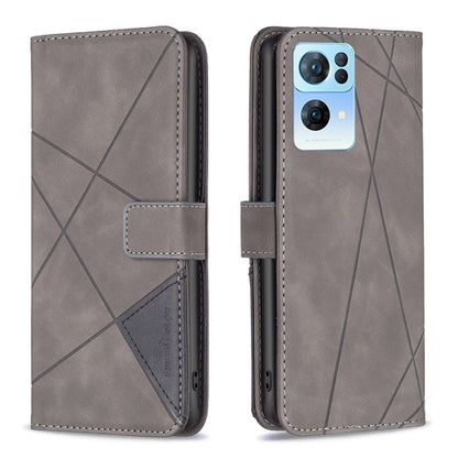 Light gray magnetic leather phone case with rhombus texture, flip cover and card slot