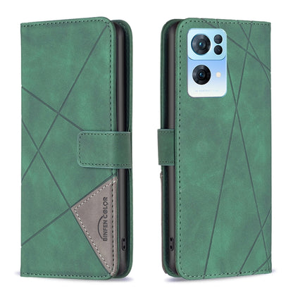 Green leather phone case with rhombus texture and magnetic buckle flip cover