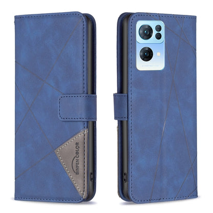 Blue leather phone case with rhombus texture and magnetic buckle flip cover