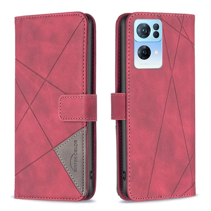 Red leather phone case with rhombus texture and magnetic buckle flip cover