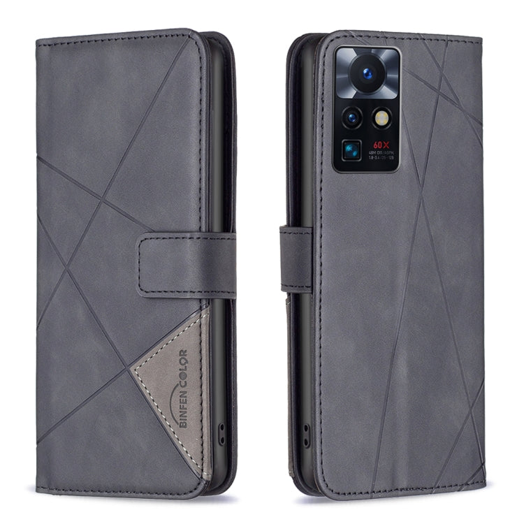 Gray leather phone case with rhombus texture and magnetic buckle flip cover