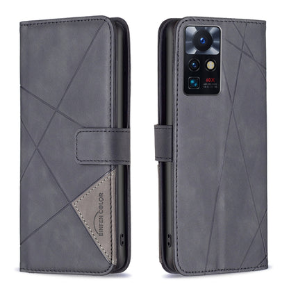 Gray leather phone case with rhombus texture and magnetic buckle flip cover