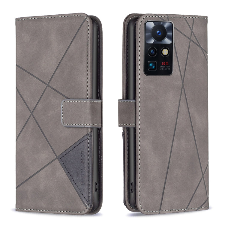 Light gray leather phone case with rhombus texture and magnetic buckle flip cover