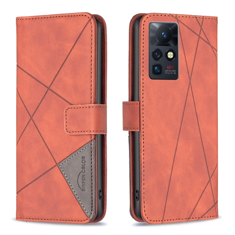 Orange leather-look folio phone case with rhombus texture and magnetic buckle closure