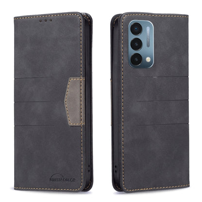 Black magnetic splicing leather phone case with flip cover and card pocket