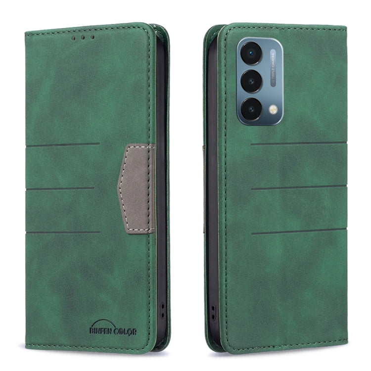 Green magnetic splicing leather phone case with flip cover and card pocket