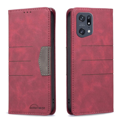 Red magnetic leather phone case with card slot and vertical flap closure.