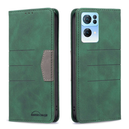 Green magnetic leather phone case with card slot; phone cameras visible through cutout.