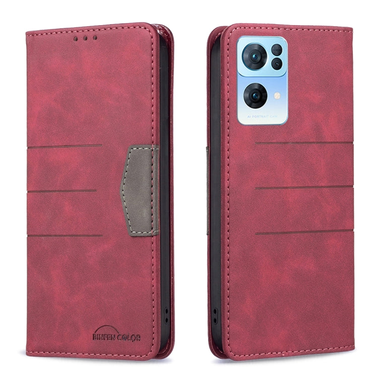 Red magnetic leather phone case with card slot; phone cameras visible through cutout.