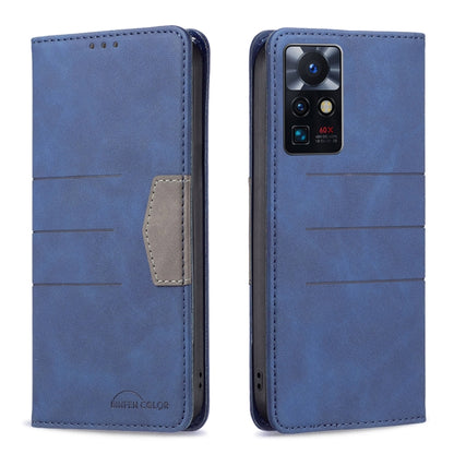 Blue magnetic leather phone case with card slot; rear camera area and 60X label visible.