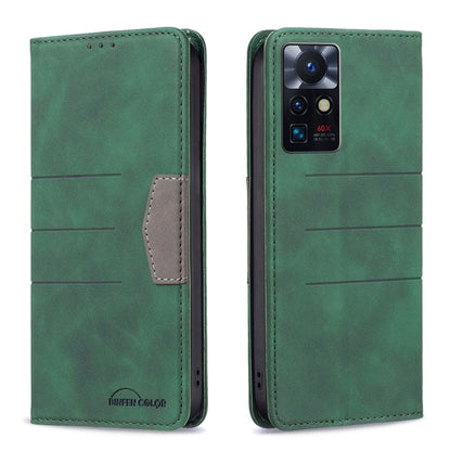 Magnetic leather folio phone case in green with front card slot and cutout camera panel