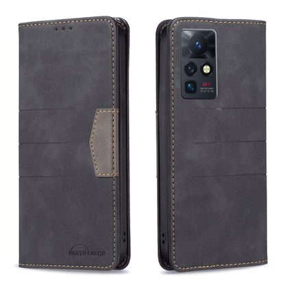 Magnetic leather folio phone case in dark gray with front card slot and cutout camera panel