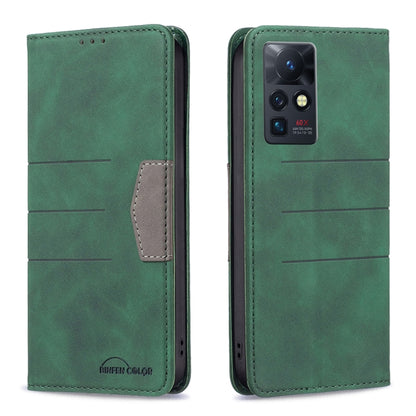 Magnetic leather folio phone case in green with front card slot and cutout camera panel