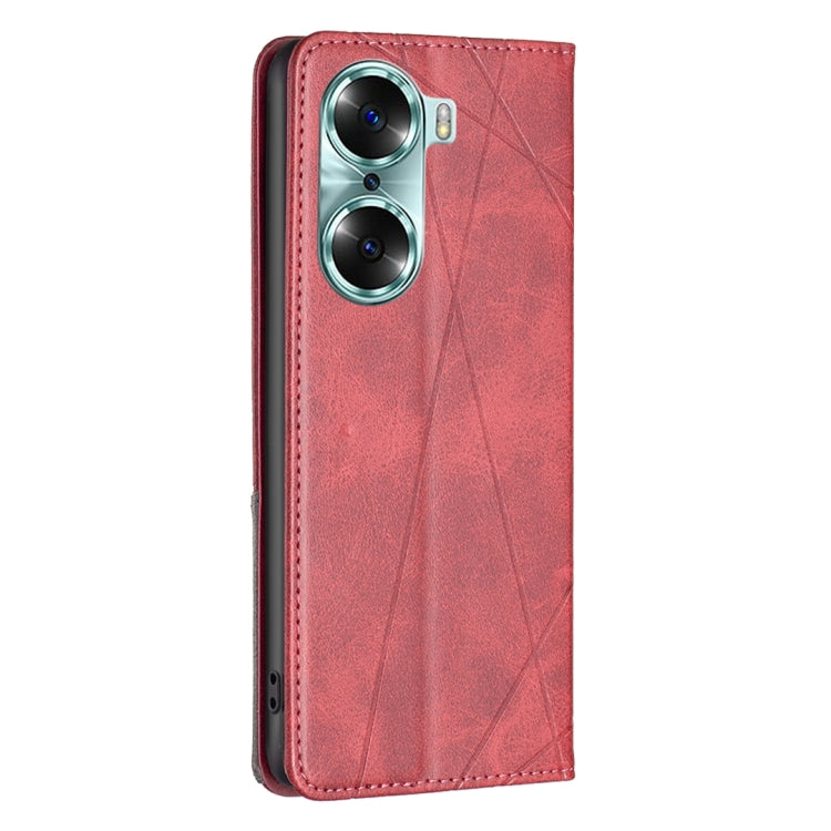 Red leather magnetic phone wallet case with camera cutout and side buttons access