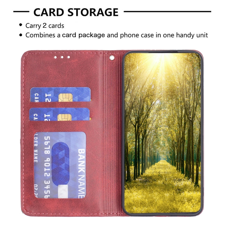 Red leather magnetic phone wallet case with card slots and foldover stand