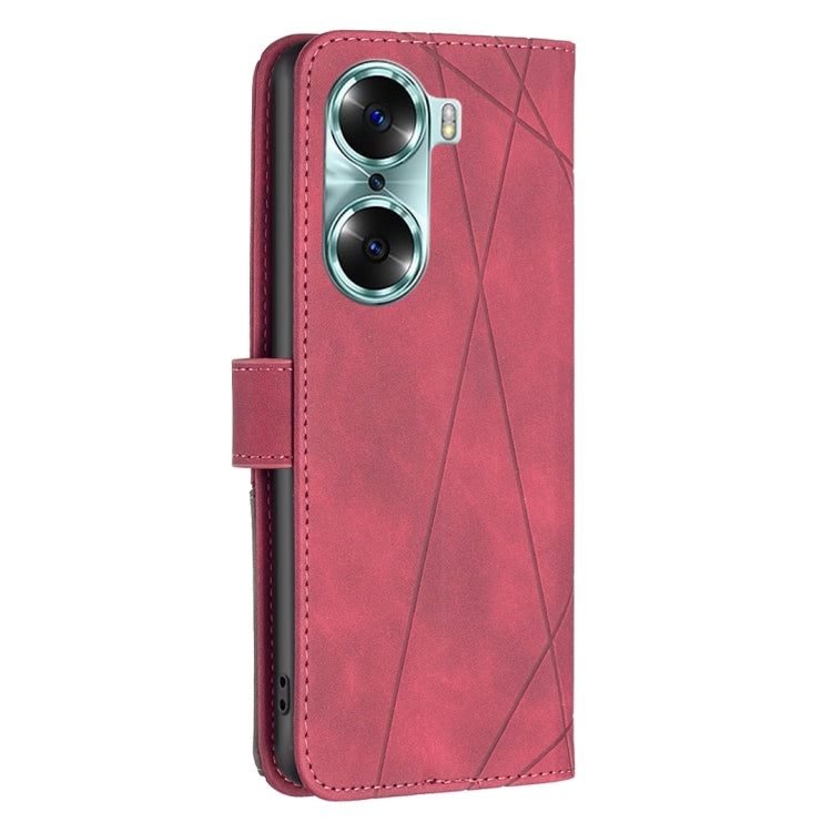 Red rhombus texture flip phone case with magnetic buckle, back camera cutouts