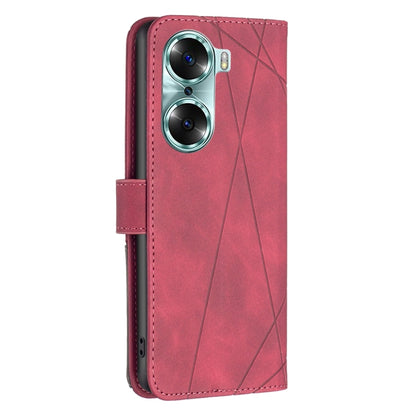 Red rhombus texture flip phone case with magnetic buckle, back camera cutouts