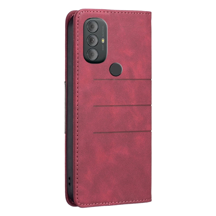 Red leather folio phone case with camera cutouts and magnetic flap