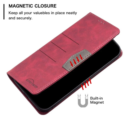 Red leather wallet-style phone case with magnetic closure and inner card slots