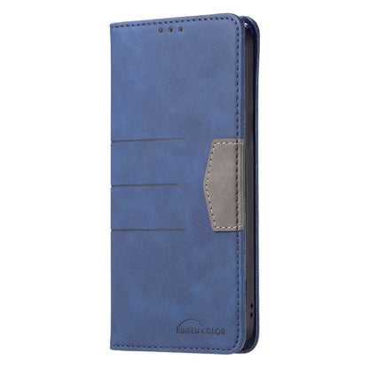 Blue leather folio phone case with magnetic flap and side card holder