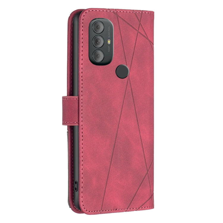 Red leather-look phone case with rhombus texture and camera cutout