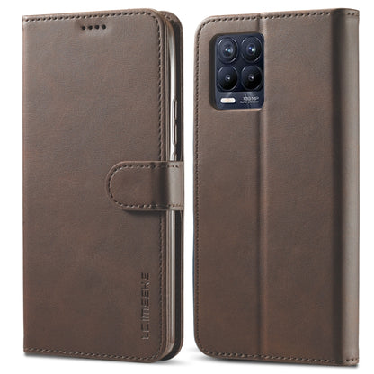 Coffee-brown calf texture leather phone case with flip cover and card holder pocket