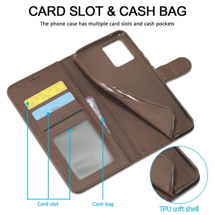 Coffee-brown leather wallet phone case with multiple card slots and cash pocket