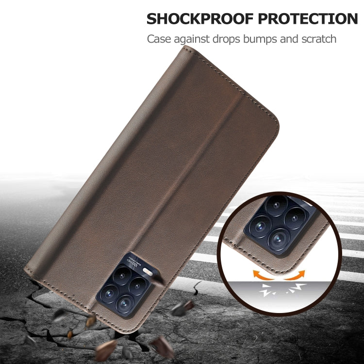 Coffee-brown leather folio phone case with reinforced corners for drop protection