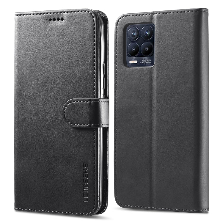 Black calf texture leather flip phone case with card holder pocket and camera cutout