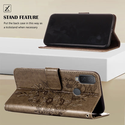 Brown butterfly embossed leather phone wallet case with kickstand fold
