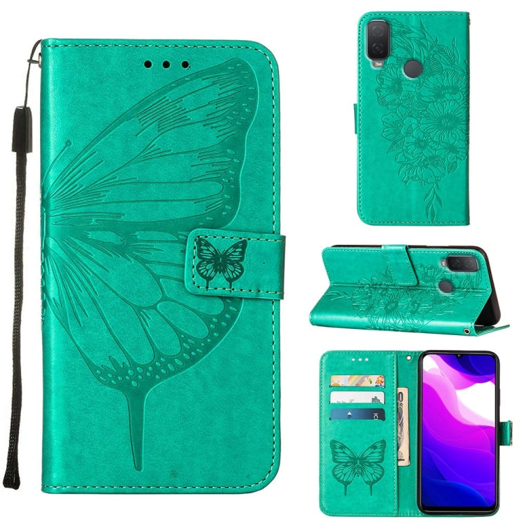 Green embossed butterfly leather phone case with folio stand and card slots