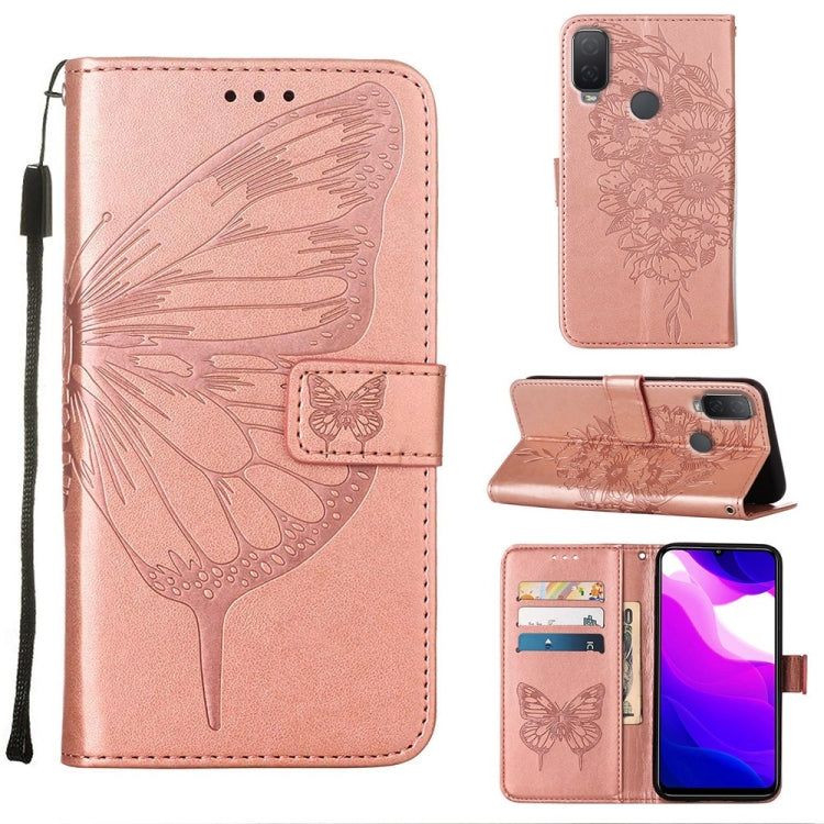 Rose pink embossed butterfly leather phone case with folio stand and card slots