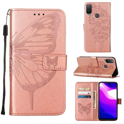 Rose pink embossed butterfly leather phone case with folio stand and card slots