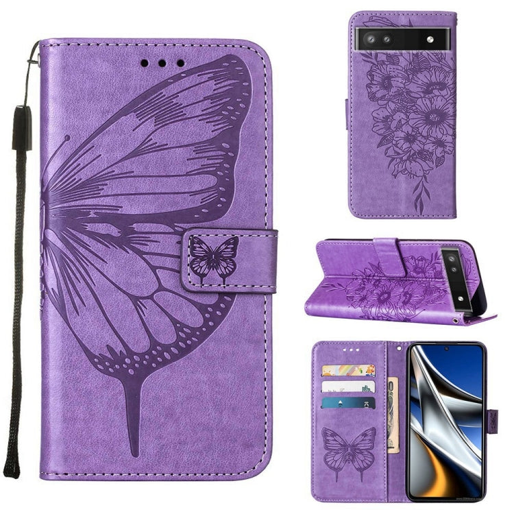 Purple butterfly embossed leather folio phone case with flip cover and card pocket