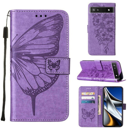 Purple butterfly embossed leather folio phone case with flip cover and card pocket