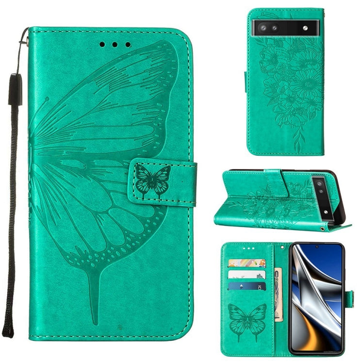 Teal-green embossed butterfly leather phone case with folio stand and card slots