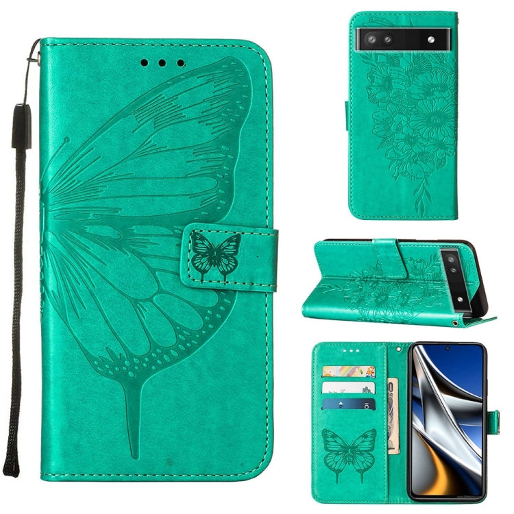 Green embossed butterfly leather phone case with folio stand and card slots